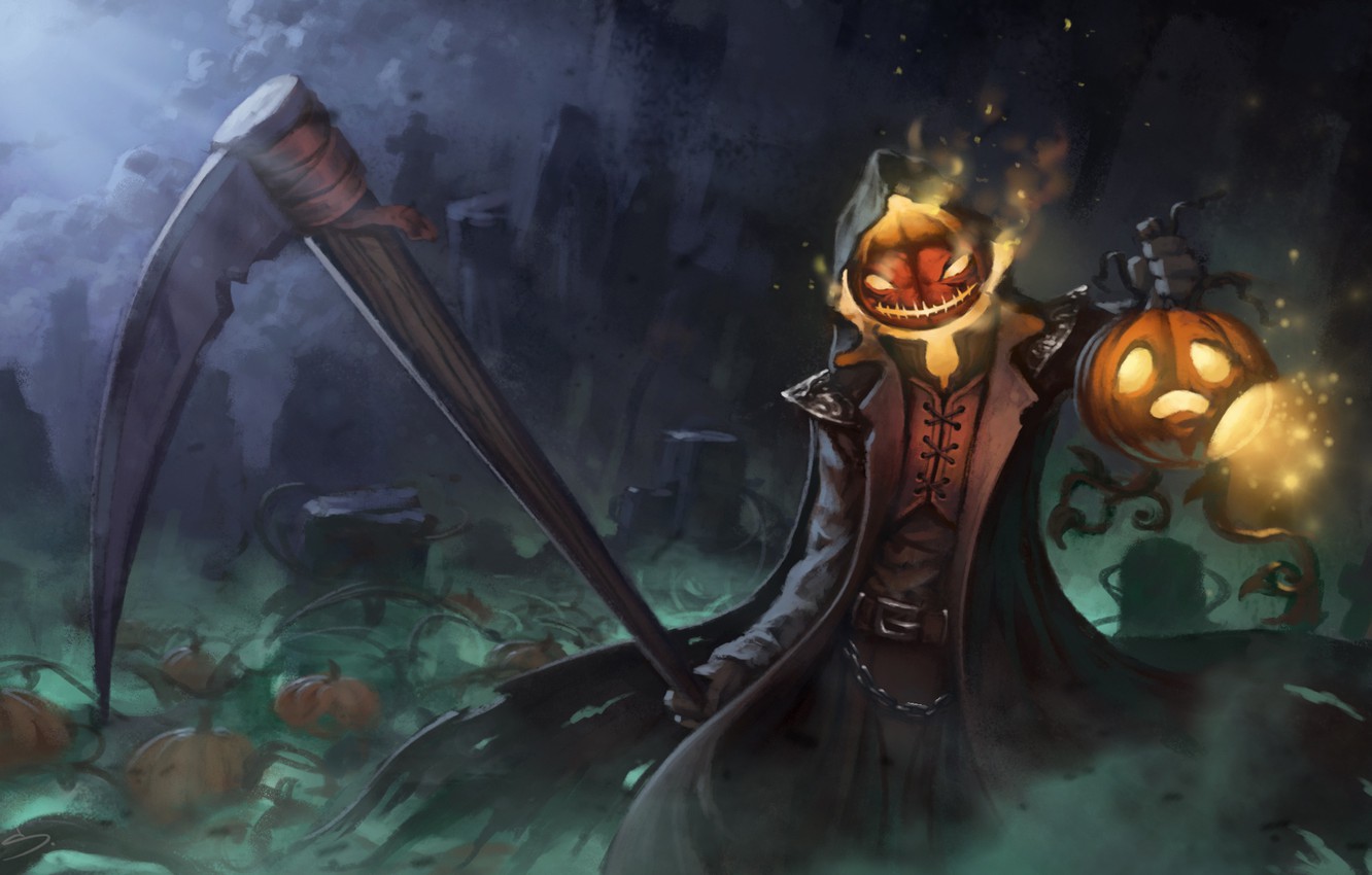 Photo Wallpaper Halloween, Pumpkin, Braid, Art, Reaper, - Overwatch Reaper Halloween - HD Wallpaper 