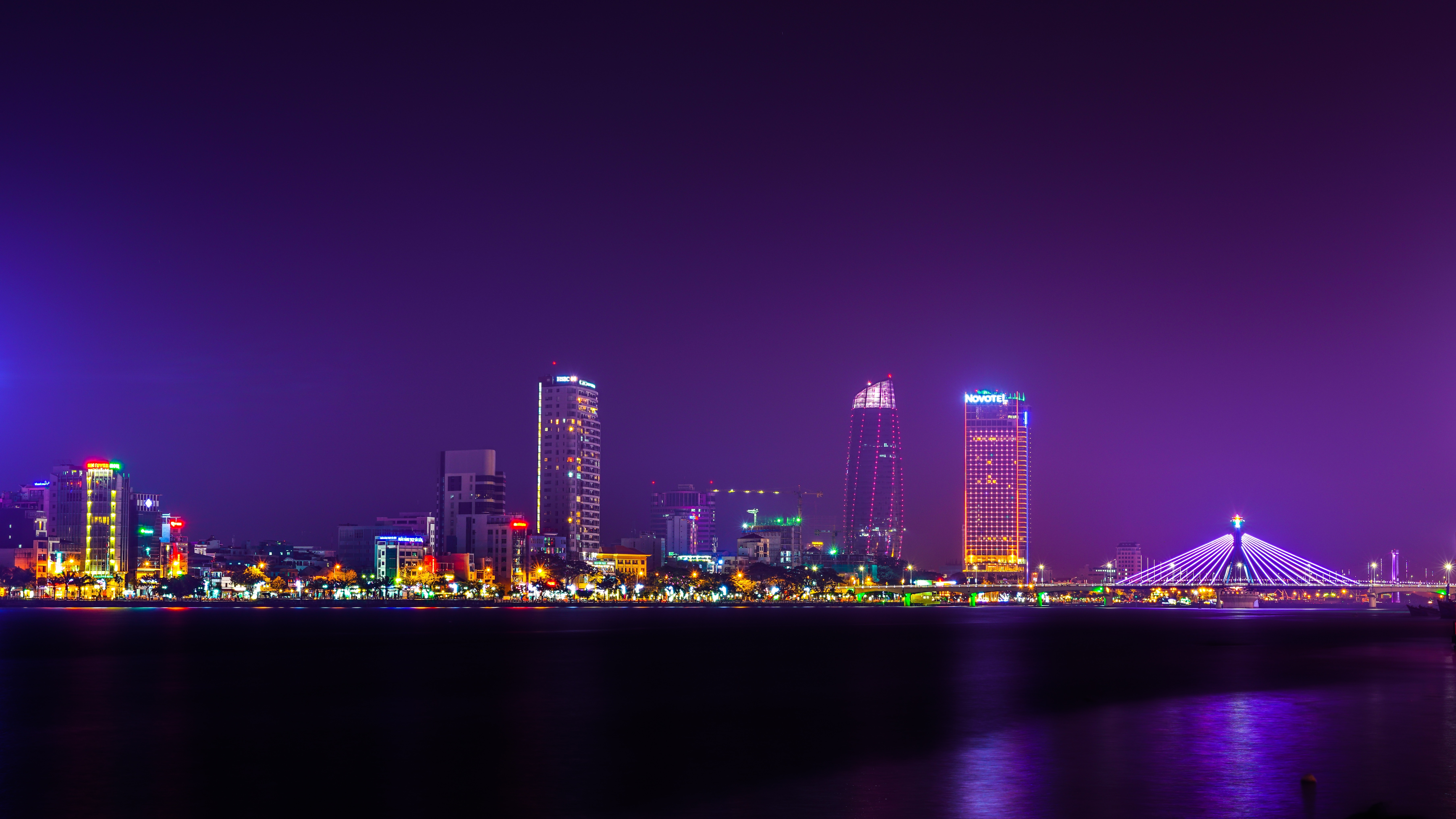 Panorama Photo Of City At Night - Da Nang 4k - HD Wallpaper 