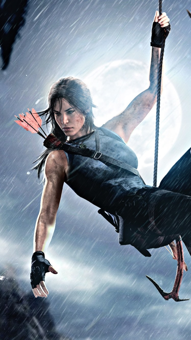Iphone Wallpaper Tomb Raider, Lara Croft, Rope, Rainy, - Lara Croft Tomb Raider Cave - HD Wallpaper 