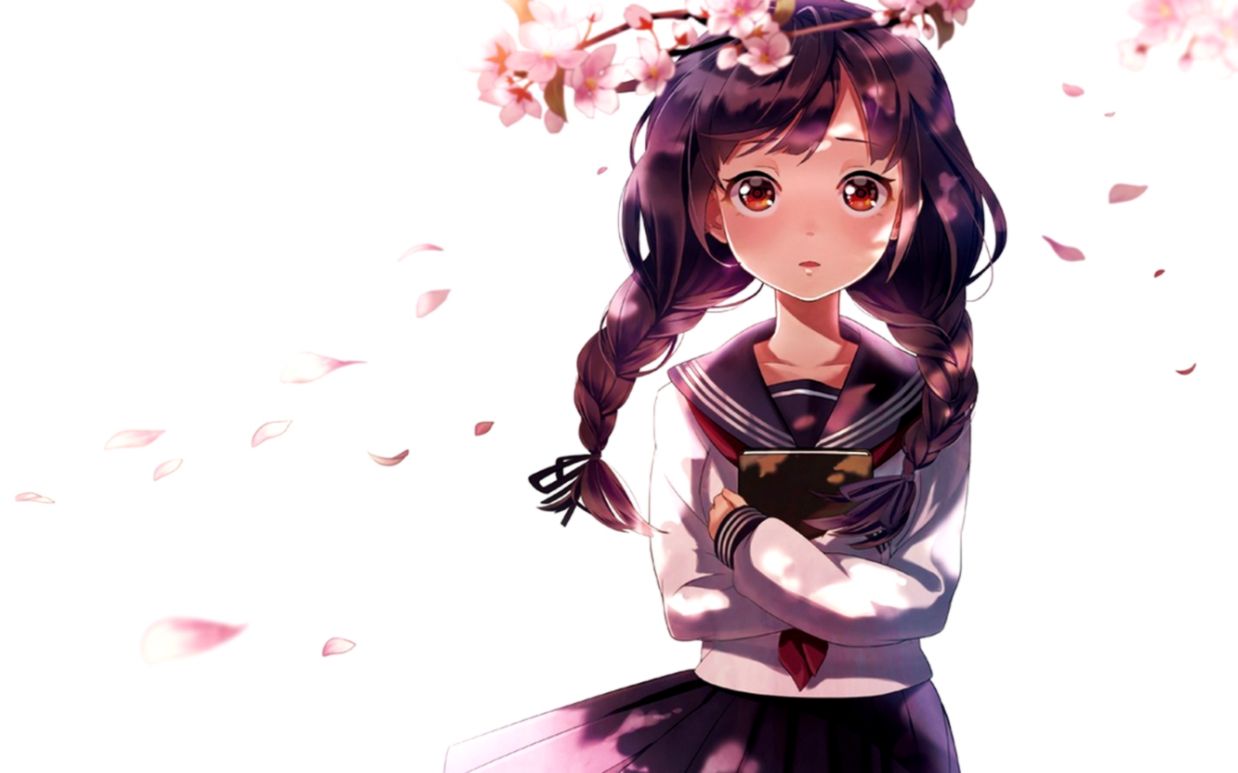 Wallpaper Girl Flowers Branch Anime Petals Sakura Art - Anime Girl Wallpaper Anime Art - HD Wallpaper 