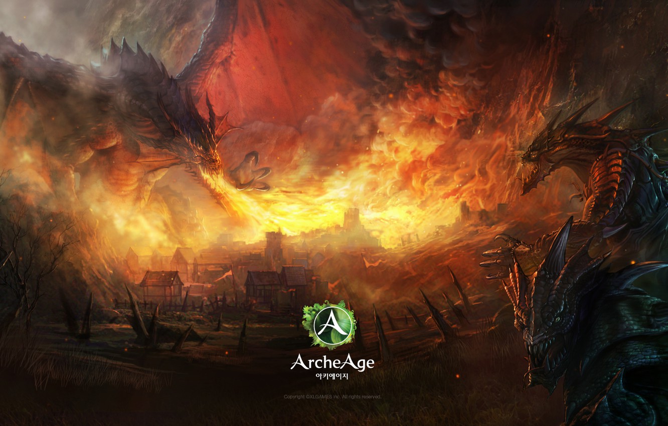 Photo Wallpaper Fire, Flame, Dragon, The Game, Home, - Archeage Loading Screen Artwork - HD Wallpaper 