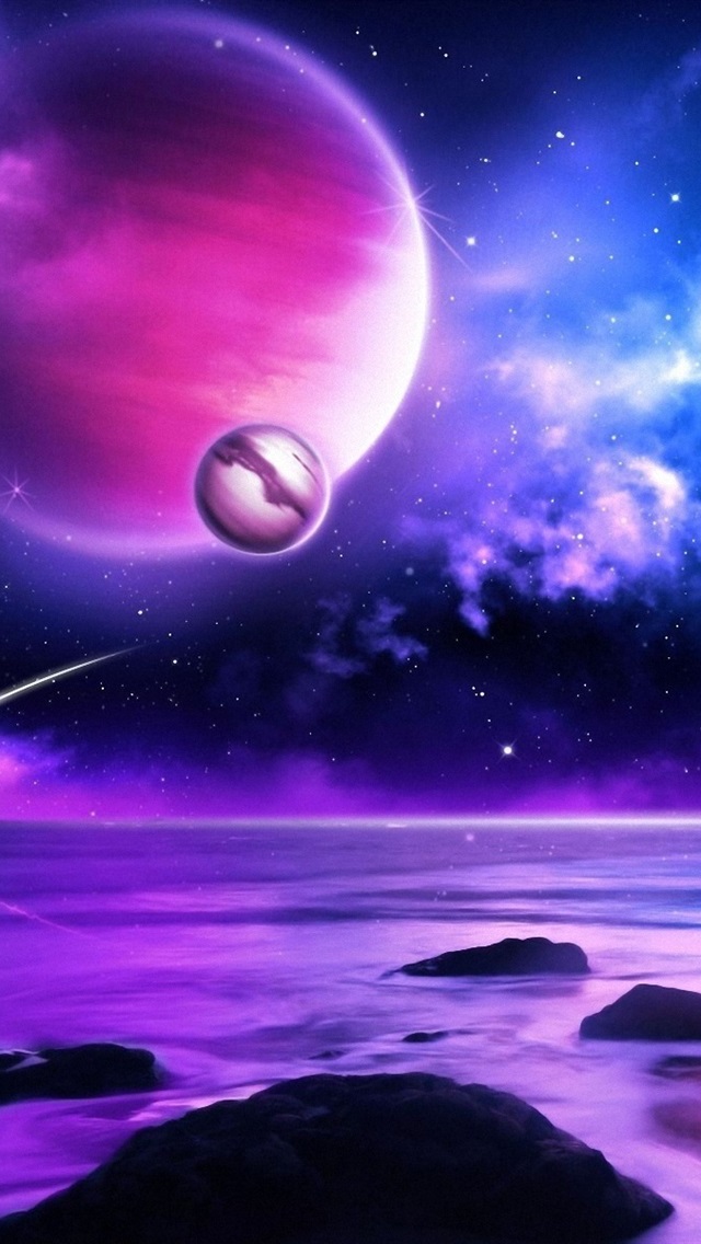 Iphone Wallpaper Purple Planet Meteors In Space - Pretty Pictures With  Planets - 640x1136 Wallpaper 
