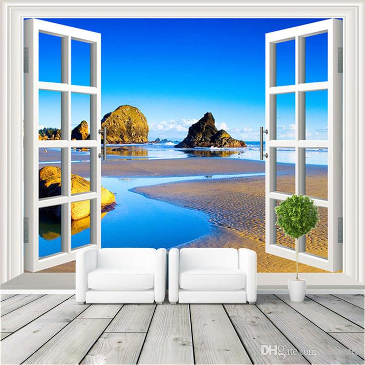 Open Window Beach Scene - HD Wallpaper 