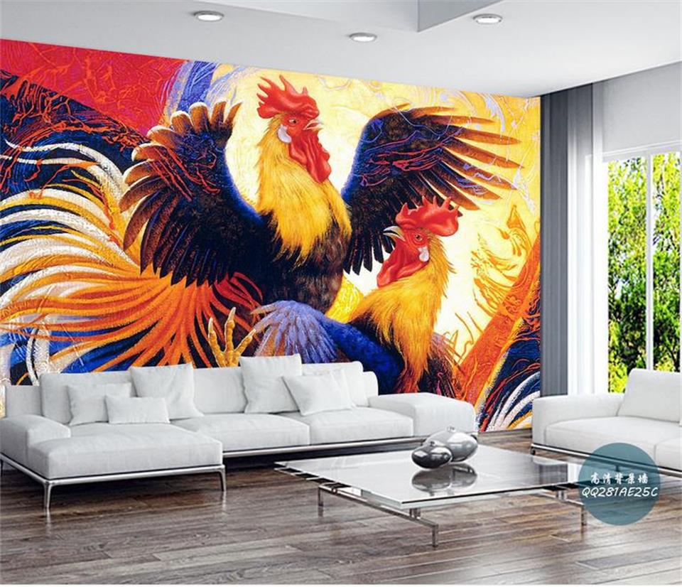 Rooster Fight Painting - HD Wallpaper 