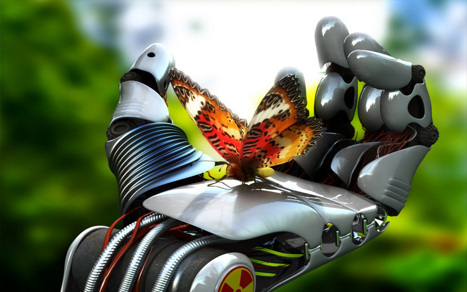Butterfly In Robot Hand - HD Wallpaper 