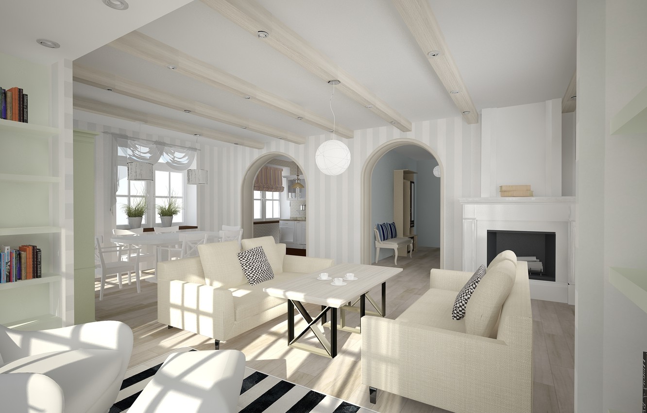 Photo Wallpaper White, Fireplace, Living Room, Living - Гостиная Скандинавский Стиль С Камином - HD Wallpaper 