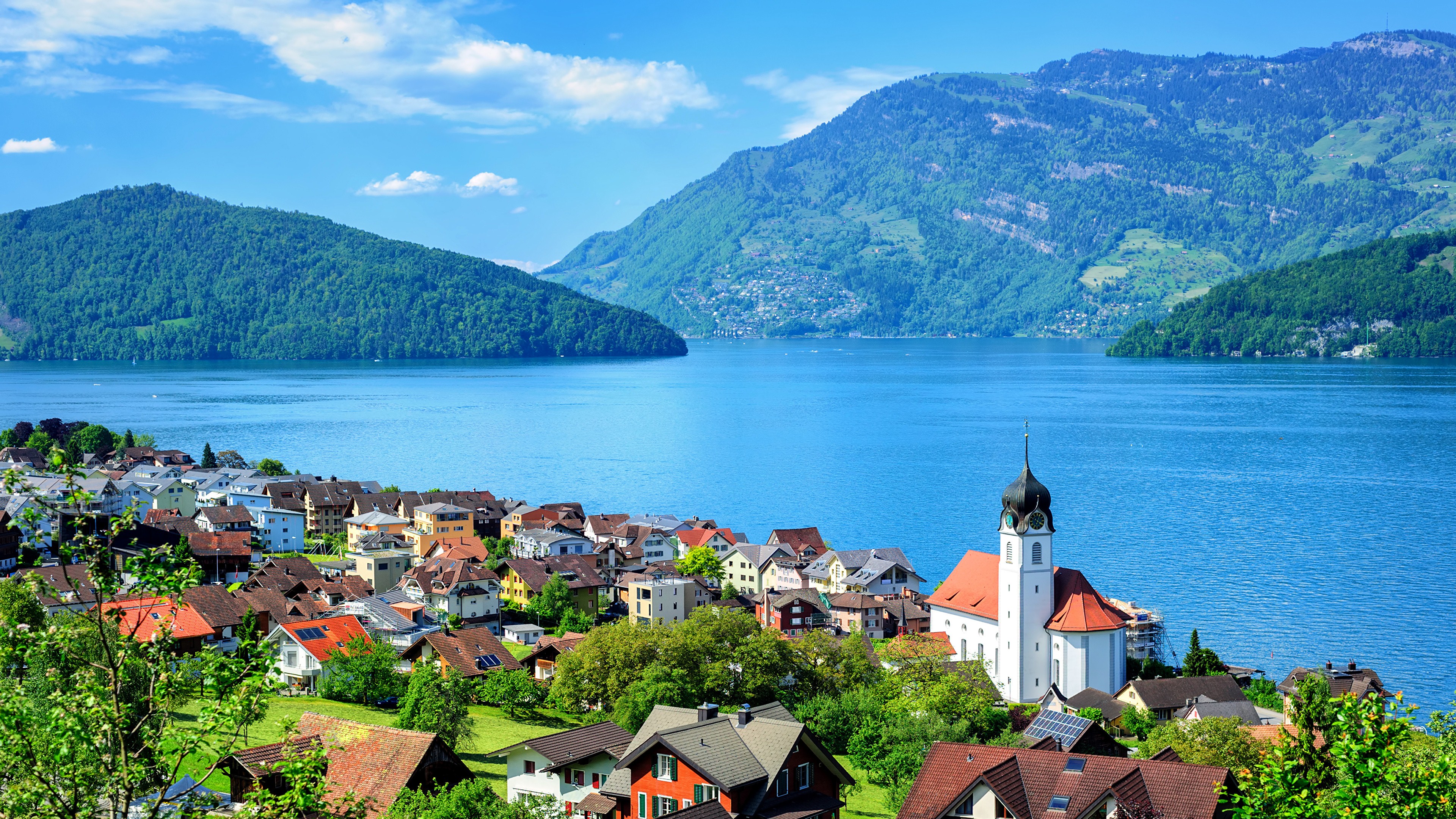 Lake Lucerne Beautiful View In Switzerland Country - Switzerland 4k - HD Wallpaper 